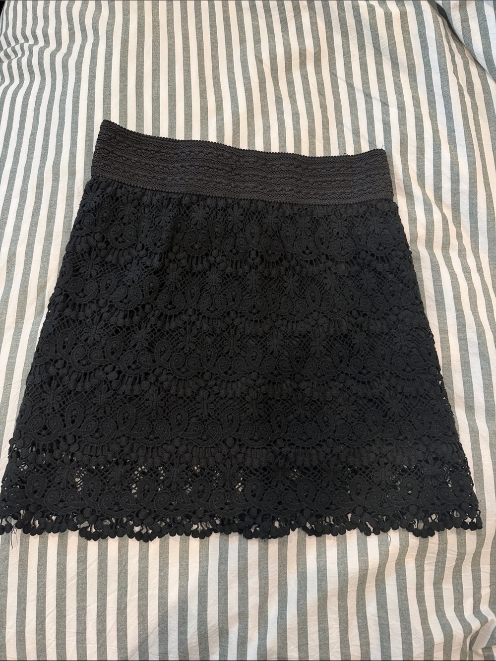 Black Crochet Lace Mini Skirt with Elastic Waistband